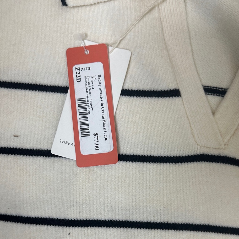 Thread & Supply Cream and Black Striped Turtleneck Sweater